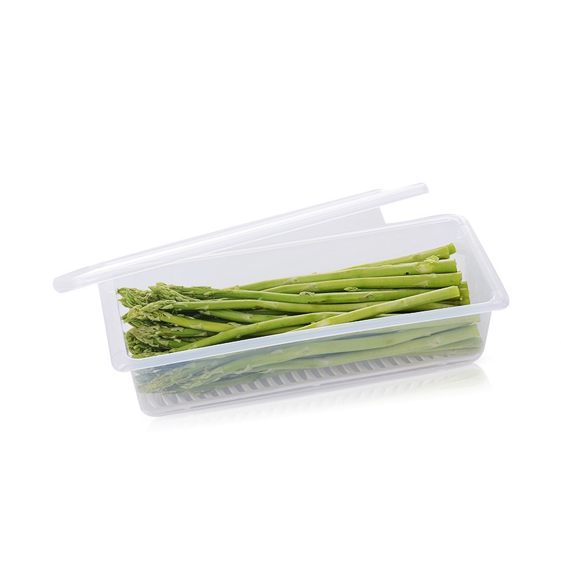 Home Kitchen  Sealed Storage Box Rectangular Refrigerator Moisture-Proof Drain Vegetable Keep Fresh Box Rack Holder OWT