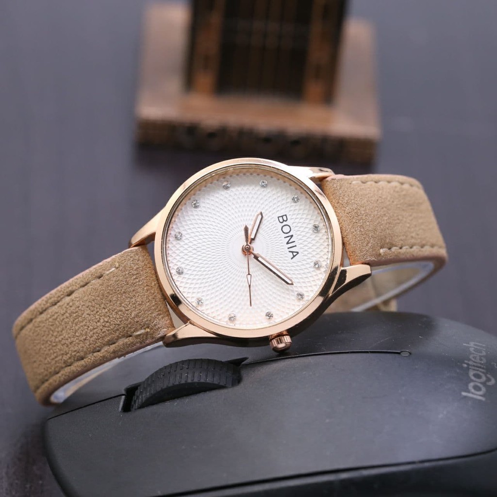 Jam Tangan Wanita Cewek Bonia Ladies SK3766 Leather Cream