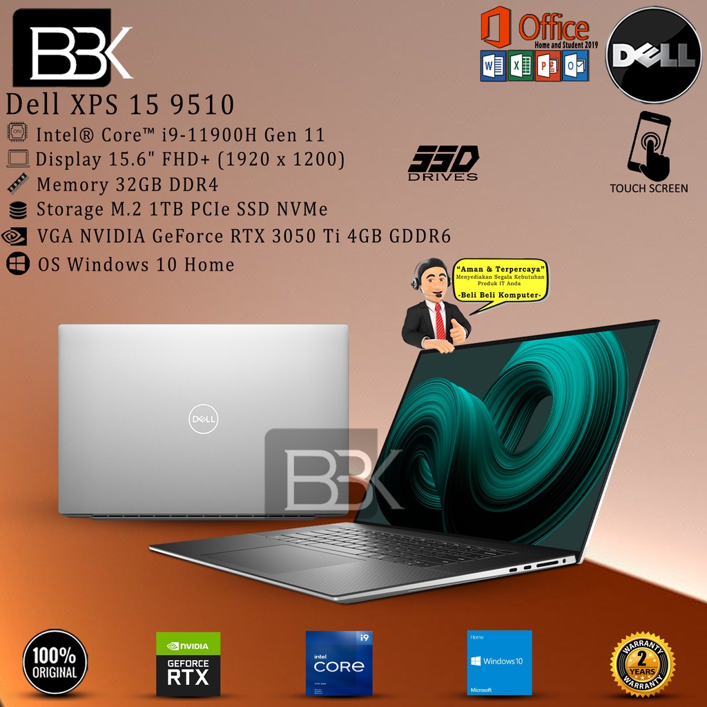 DELL XPS 15 9510 Touch Core i9-11900H 32GB 1TB SSD VGA 4GB WIN10HOME