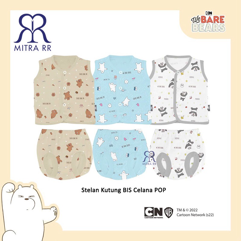 FLUFFY Stelan Baju Kutung Celana POP WE BARE BEARS NB S M L (0-12 bulan) Setelan Baju Bayi 3 Pasang