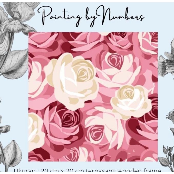 

DIY painting by number 20x20cm kerajinan tangan - FULL OF ROSE