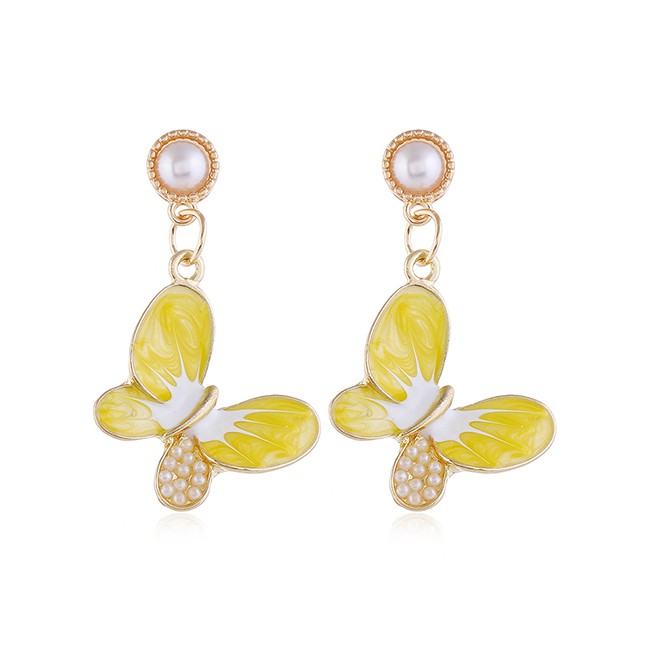 LRC Anting Tusuk Fashion Contrast Color Hollow Butterfly Pearl A6138X