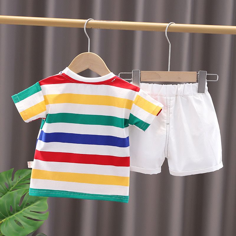 [COD] Setelan pendek anak laki laki usia 5 Tahun / baju bayi pendek Motif Rainbow Dino GRATIS TAS DINO Impor/Ananakstore