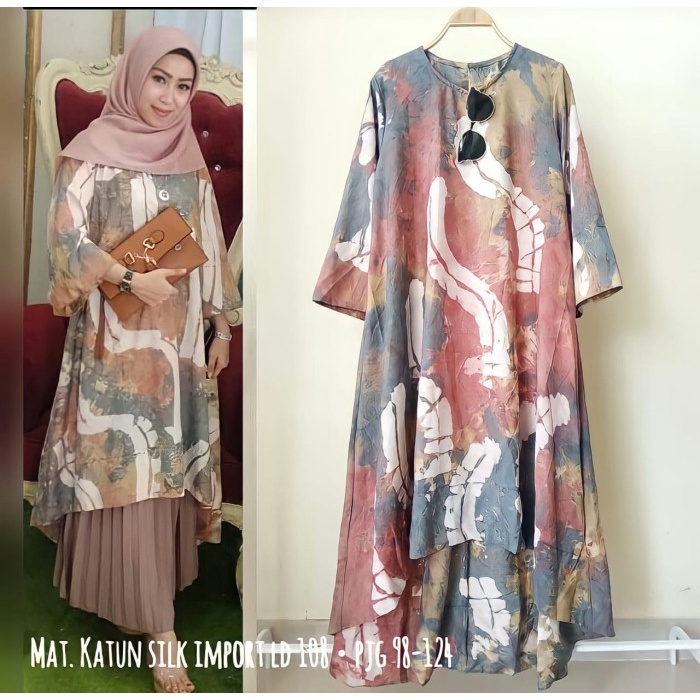 Tunik Terbaru jumputan palembang tie dye ZEROLA STORE abu salem All Size Pakaian   Cantik Adem Elega