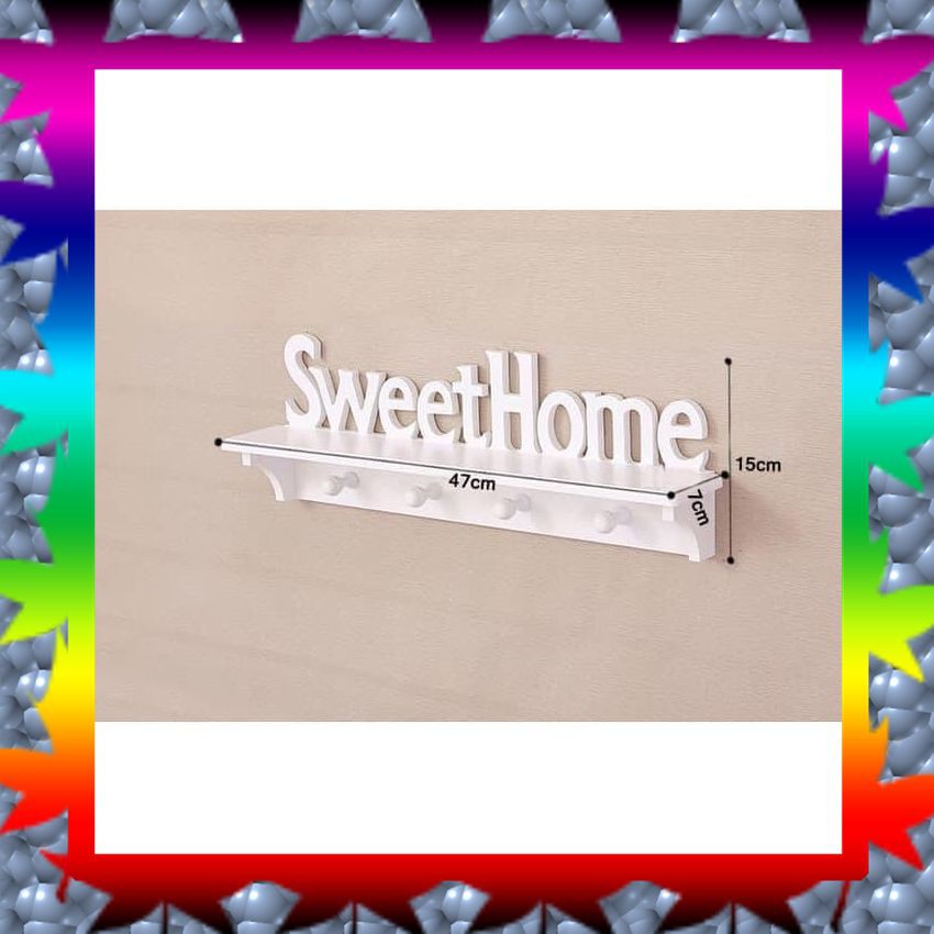 Rak Gantung Dekorasi RUmah Dinding vintage SWEETHOME (dengan 4buah hook gantungan ) LR262