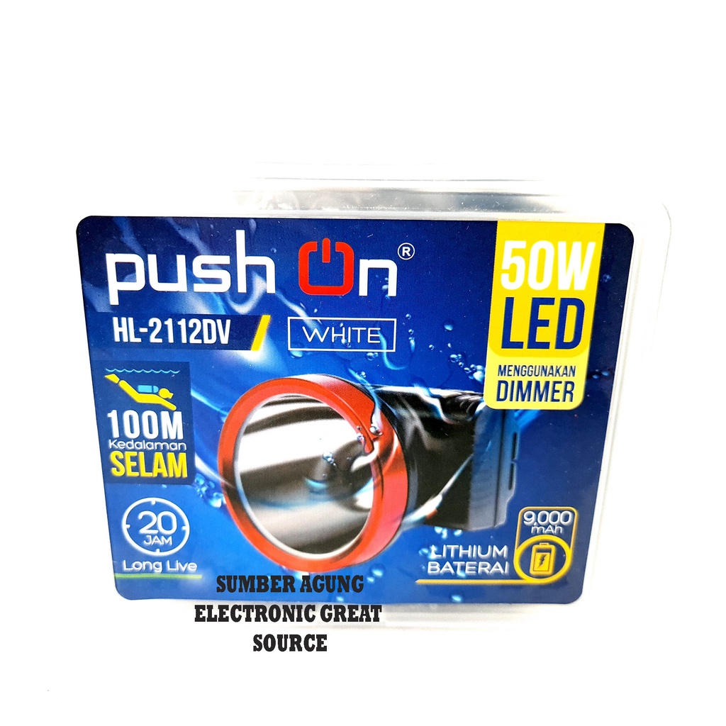 Push On HL2112DV Senter Kepala Selam 50W LED 100M Menyelam Bisa Dimmer