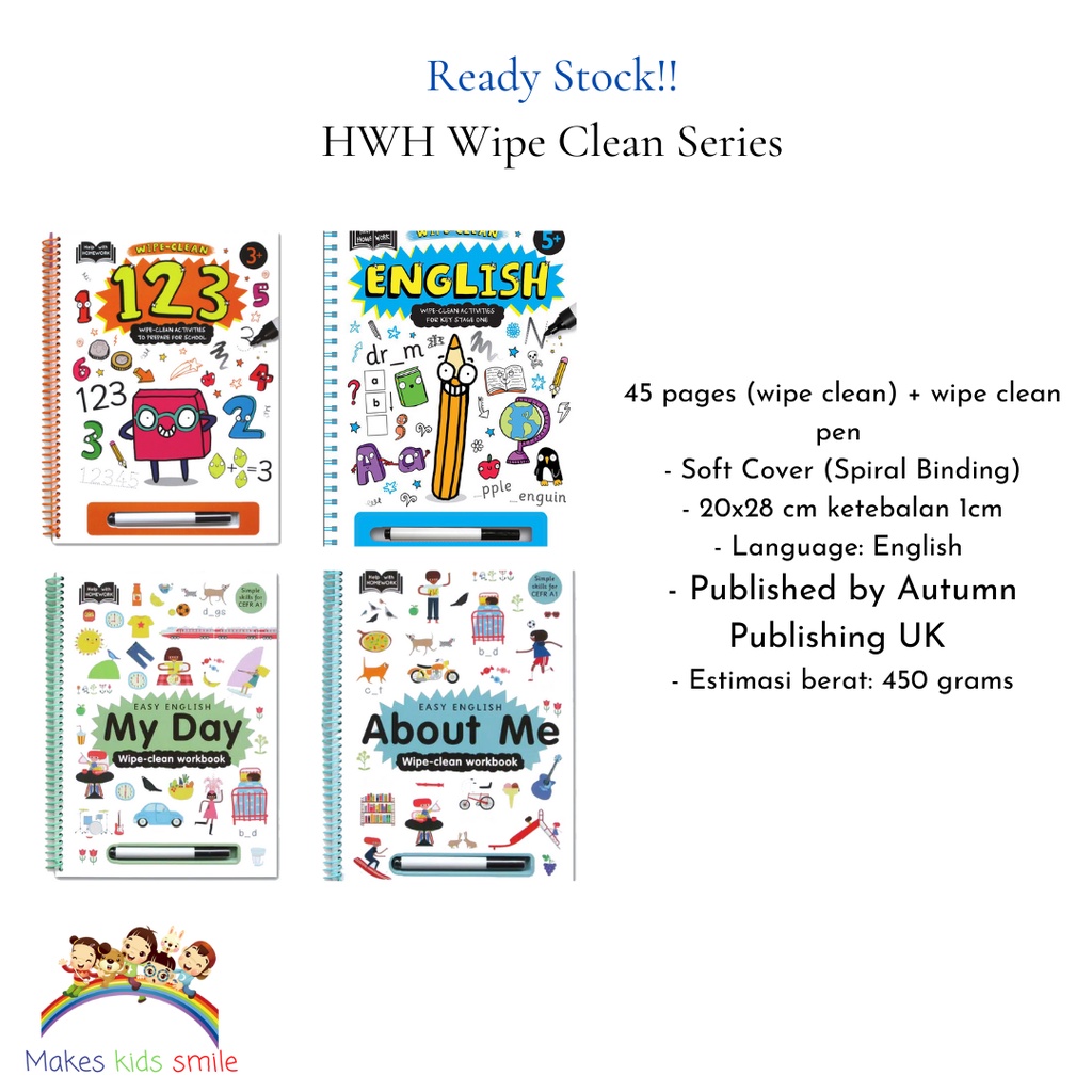 

Buku Anak Import Help With Homework Easy English Series, 123 and English Wipe-Clean Workbook