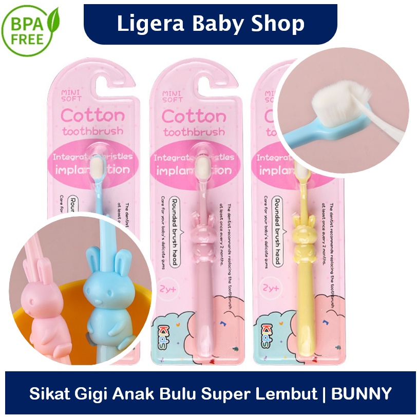 LIGERA Sikat Gigi Bayi / Anak 1-10 Tahun Bulu Lembut Halus Cotton Toothbrush Kartun Kelinci Bunny Gajah Beruang Lucu