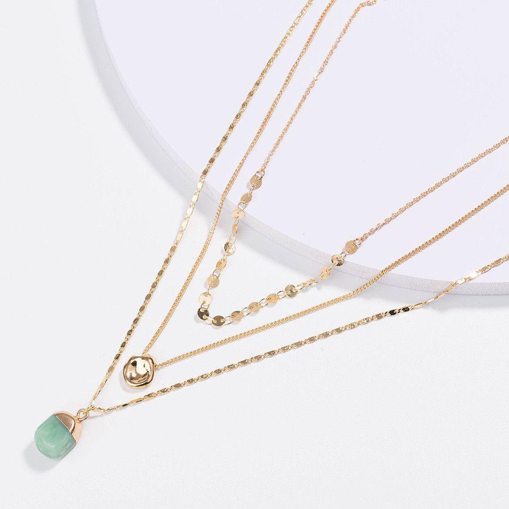 Preva Multilayer Kalung Wanita Bohemian Golden Crystal Choker