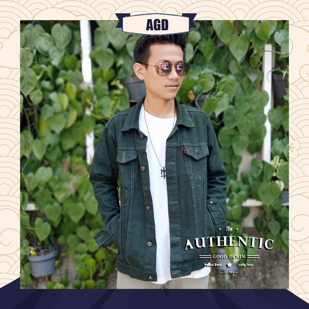[TERLARIS/BISA COD]- Jaket Jeans Denim Pria Warna Hijau Army Premium