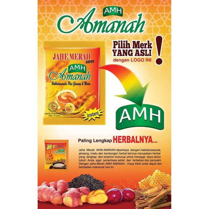 

tradisional-minuman- jahe merah super amh amanah 1 renceng isi 12 sachet @23gr original -minuman-