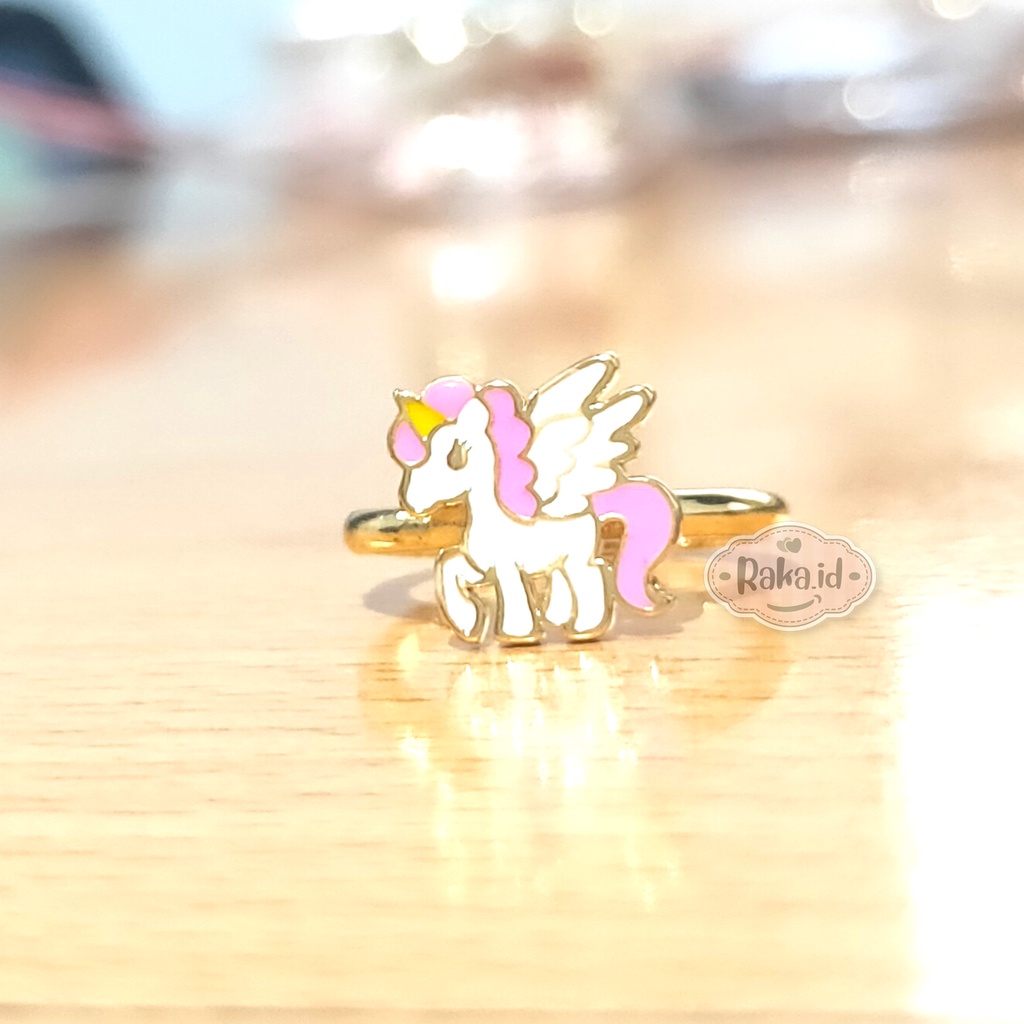 Cincin Anak Unicorn Sayap Putih Perhiasan Cantik Anak Lapis Emas 18k 800