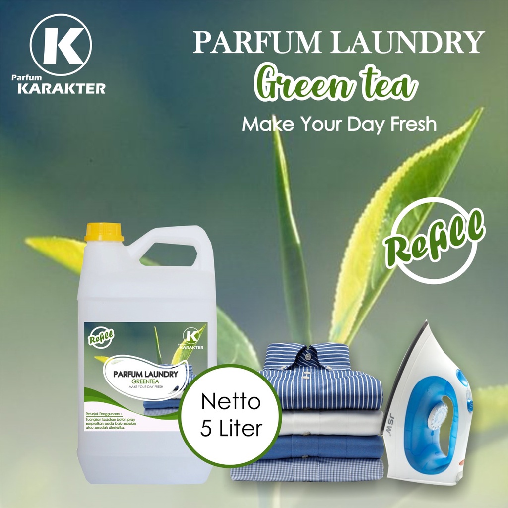 Parfum Laundry aroma Green Tea ( Greentea ) | Pewangi Laundry Pakaian WAngi Tahan Lama | UK 5 LITER | Bisa Cod | Termurah