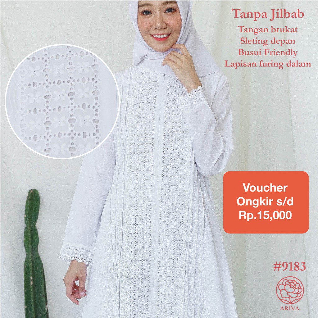 Jual Gamis Katun Putih Muslim Brukat Dress Ihrom Pengajian Manasik