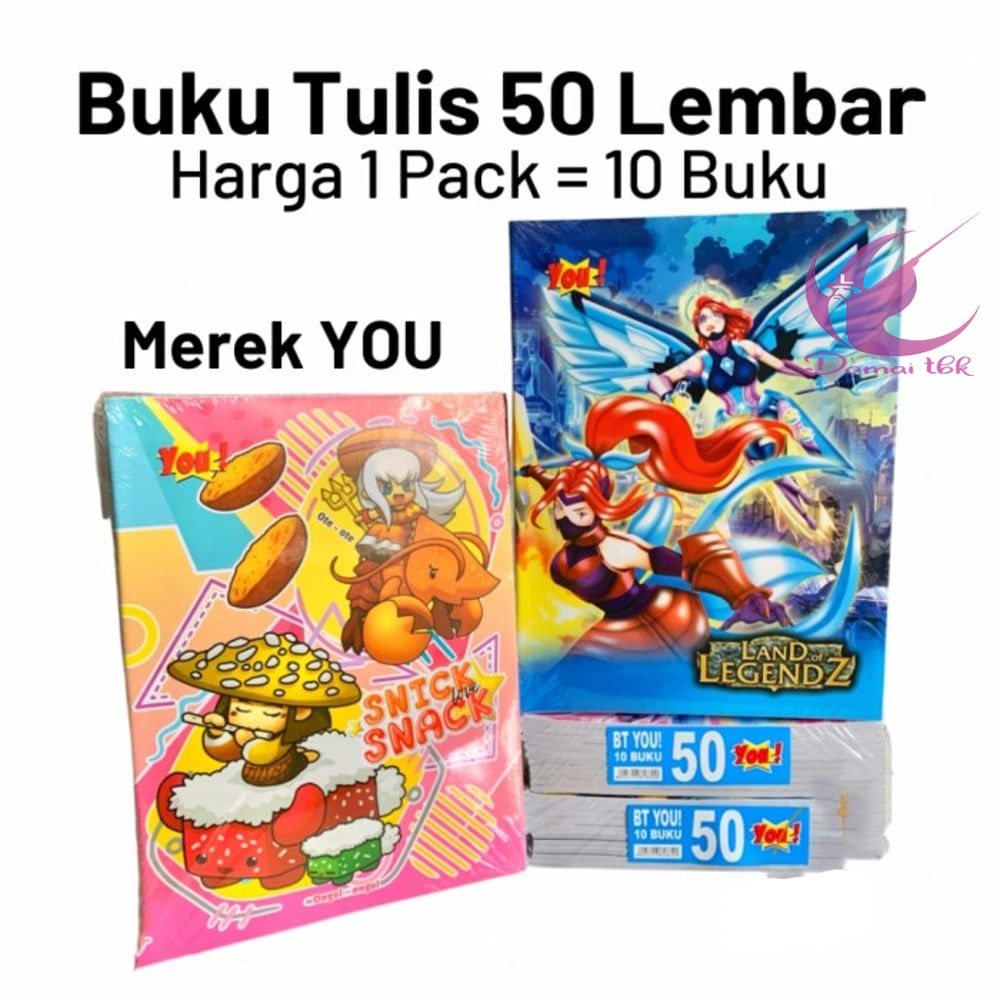 

Buku Tulis Murah YOU by Kiky 50 Lembar per Pack isi 10 Buku