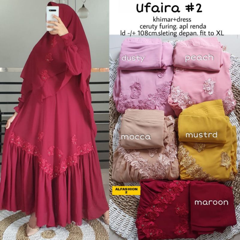 GAMIS SYARI UFAIRA #2 SET KHIMAR # LES RENDA V MEWAH