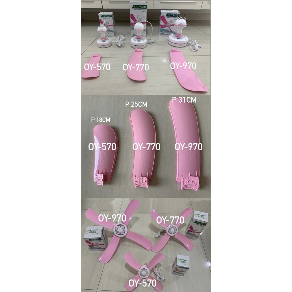 Kipas angin gantung Ouyashi tipe OY-570 , OY-770 , OY-970 , warna pink , baling baling 4