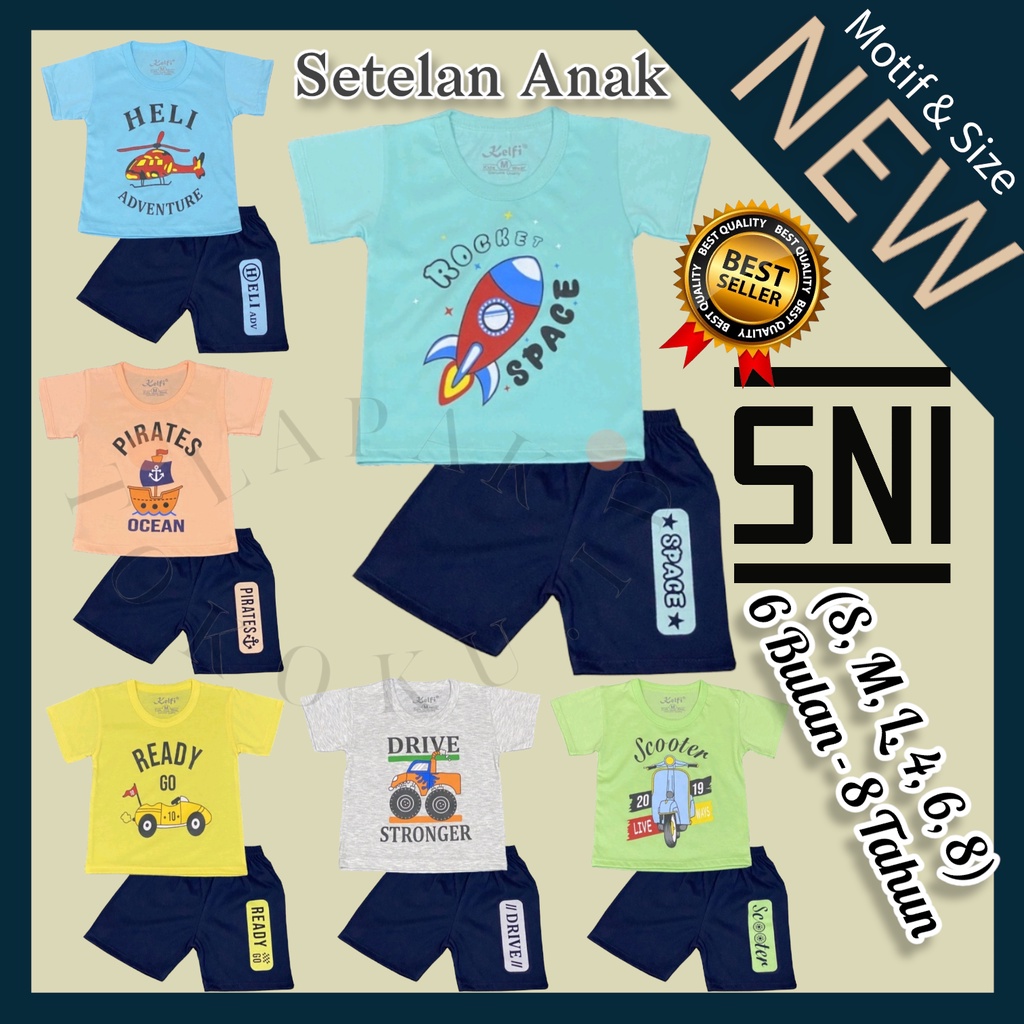 SNI Setelan Anak ( &gt;1 Tahun - 8Tahun) Set Baju Anak Kombinasi Setelan Anak Unisex Laki-laki Perempuan Kaos Anak Kaos Bayi Baju Bayi Baju Anak Cowok Cewek Setelan Pendek Baju Pendek Celana Pendek One Set Pendek Setelan Baju Kaos Kelfi