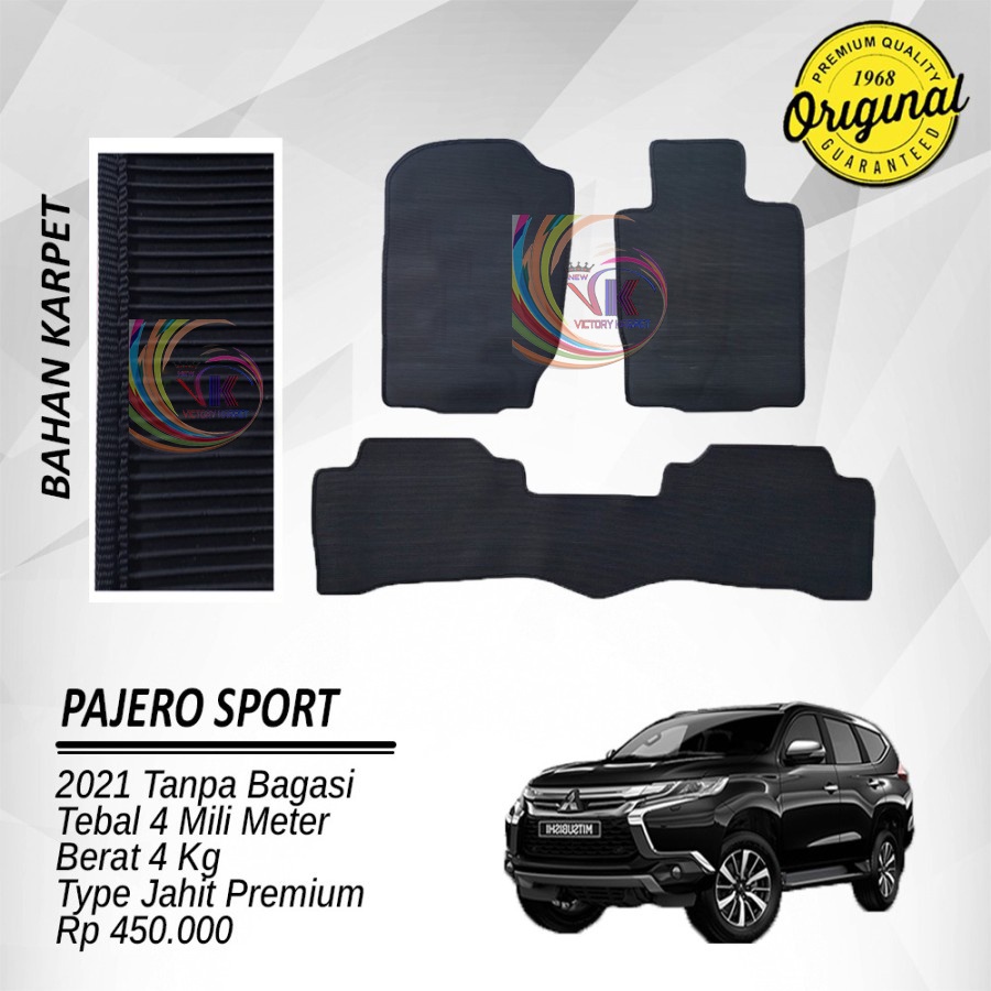 Karpet Karet Mitsubishi Pajero Sport 2021 Black Tipe Jahit Tanpa Bagasi