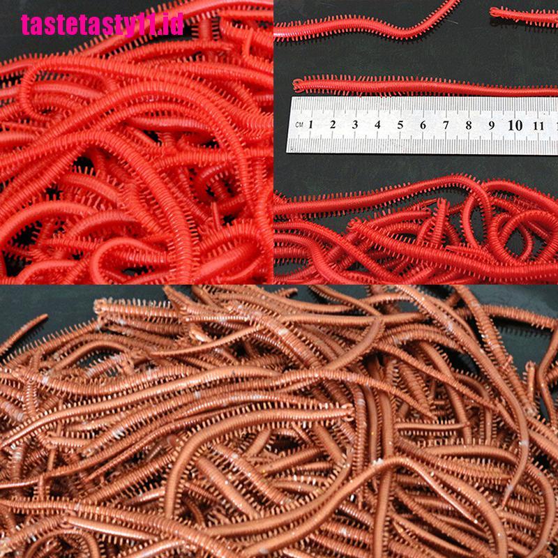 10pcs / Set Umpan Pancing Bentuk Cacing Merah Bahan Karet