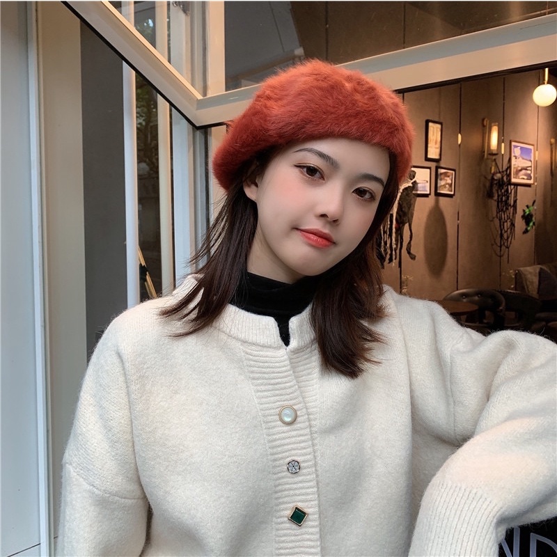 Fur Beret Hat Topi baret pelukis bulu winter wanita import patricia korean style