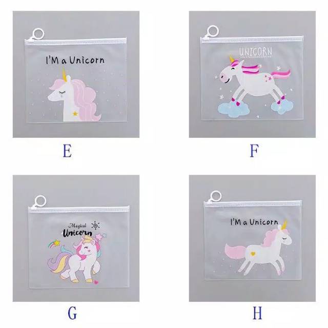 TAS KOSMETIK TRANSPARAN MOTIF UNICORN DAN PINK PANTHER