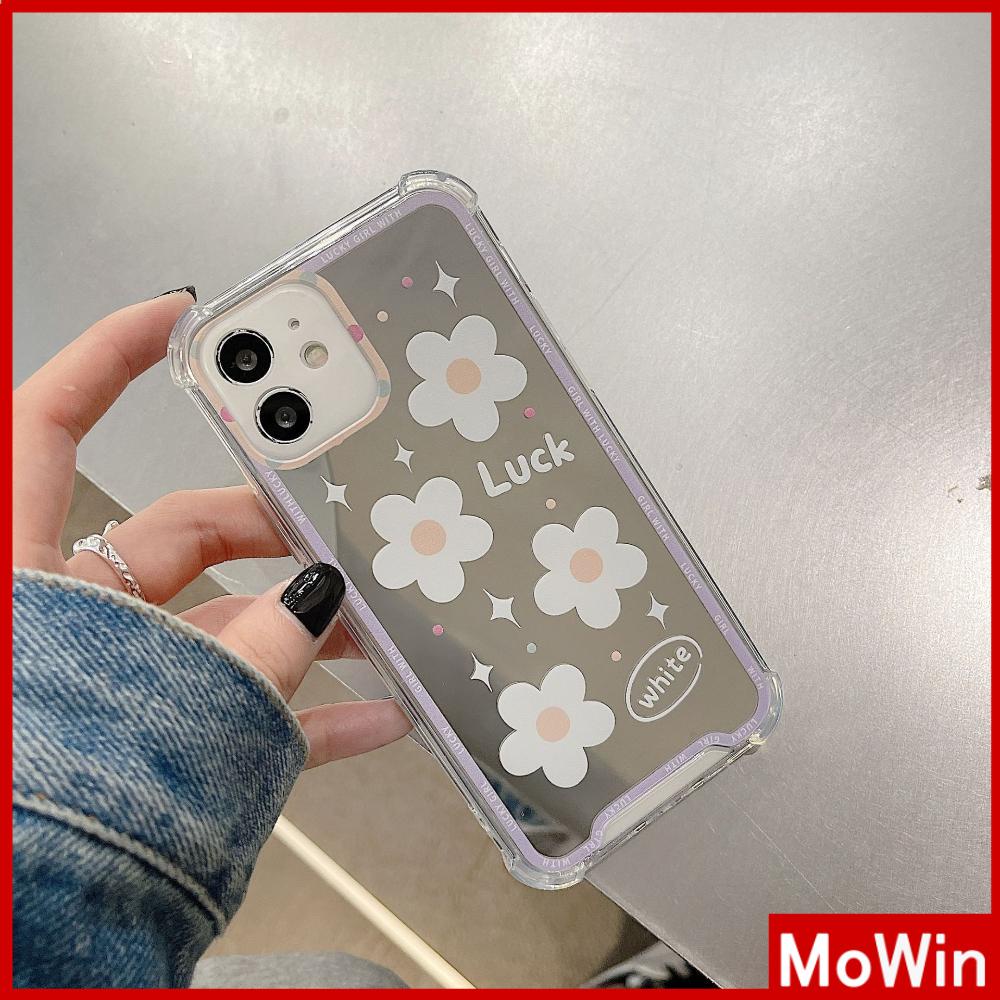 iPhone Case Acrylic HD Mirror Laser Airbag Shockproof Protection Camera Cute White Flowers Compatible For iPhone 11 iPhone 13 Pro Max iPhone 12 Pro Max iPhone 7 Plus iPhone xr