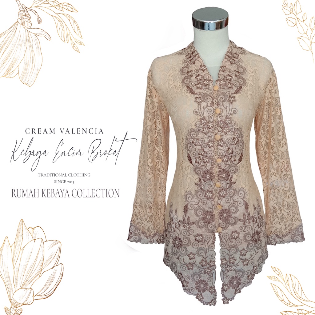 Kebaya Encim Brokat Kartini Modern Lengan Panjang Cream Valencia