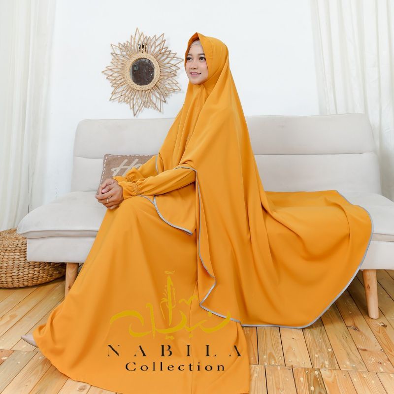 Gamis Syari Set Jilbab Plus Cadar  Sabrina Mom Syari  3 in 1  Set Gamis Khimar Dan Cadar Wolfis