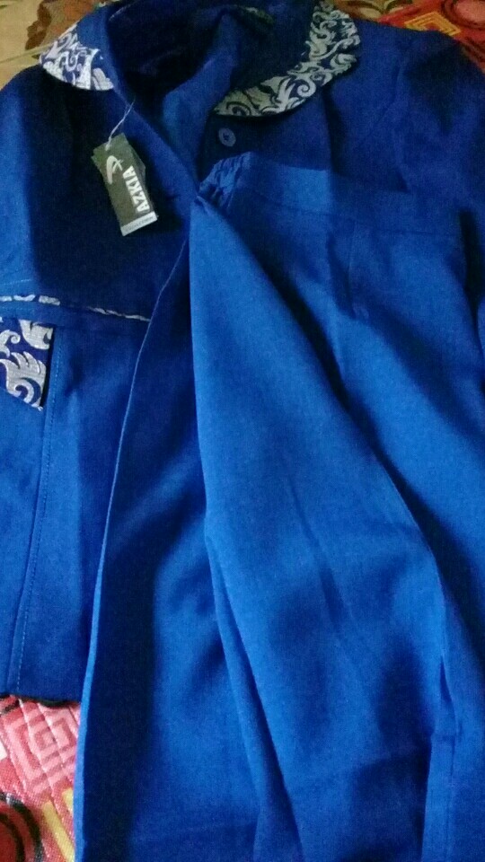 Set Blazer Baju Seragam Kerja Wanita Kombi Batik Benhur Bri Biru Elektrik Bank Karyawati