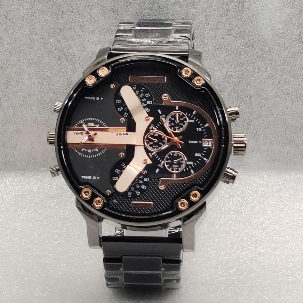 JAM TANGAN PRIA DIESEL TWO TIME RANTAI CHRONO OFF TANGGAL AKTIF - DIAMETER 5 CM -
