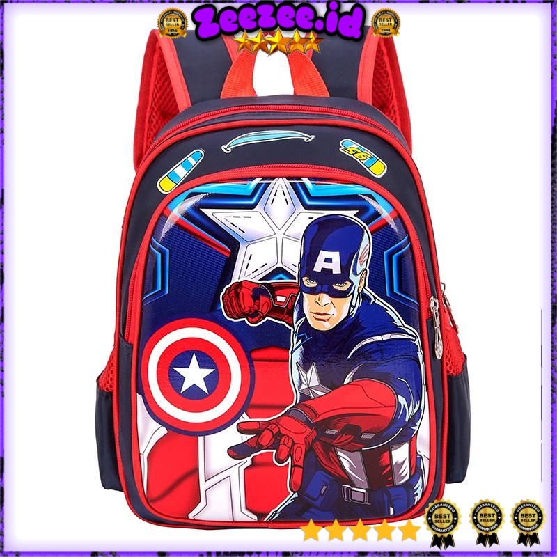 Tas Ransel anak Sekolah TK / SD karakter Captain America free botol // Tas ransel Captain America