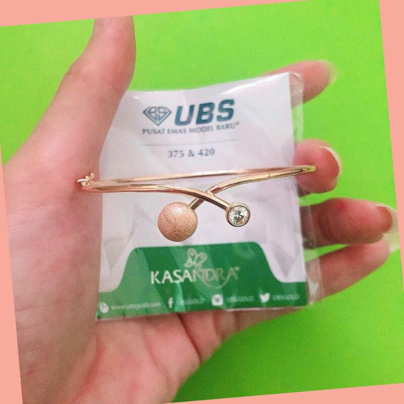 GELANG EMAS UBS BANGLE MODEL SILANG DIOR BOLA PASIR MATA EMAS KADAR 375