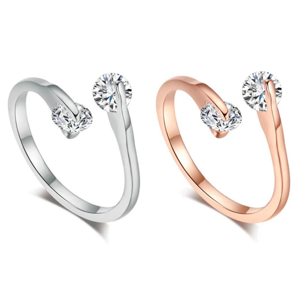 Cincin Silver Sterling Simple Elegan Dengan Kristal + Berlian Imitasi Untuk Wanita