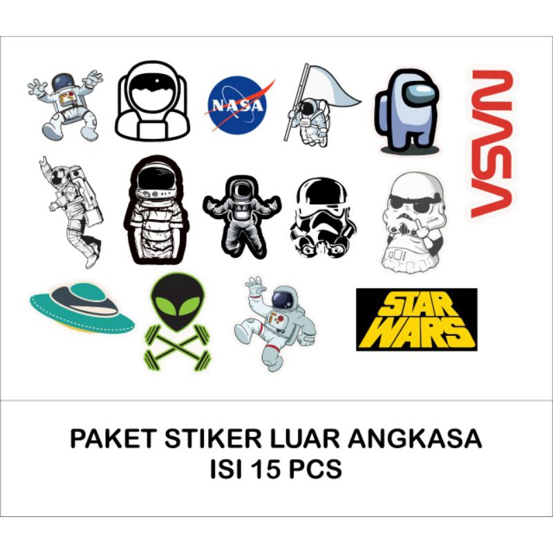 

Paket isi 15pcs Stiker Brand Luar Angkasa Tumblr High Quality Graftac