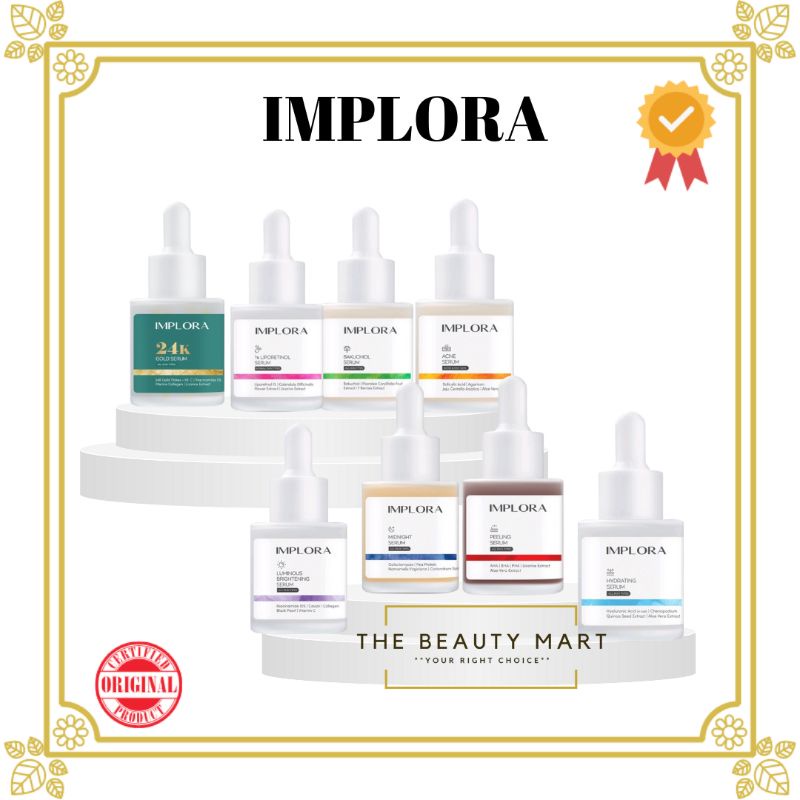 Implora Face Serum 20 ml - Luminous Brightening Serum/Acne Serum/Midnight Serum/Peeling Serum / Hydrating Serum/ 24K Gold Serum BPOM