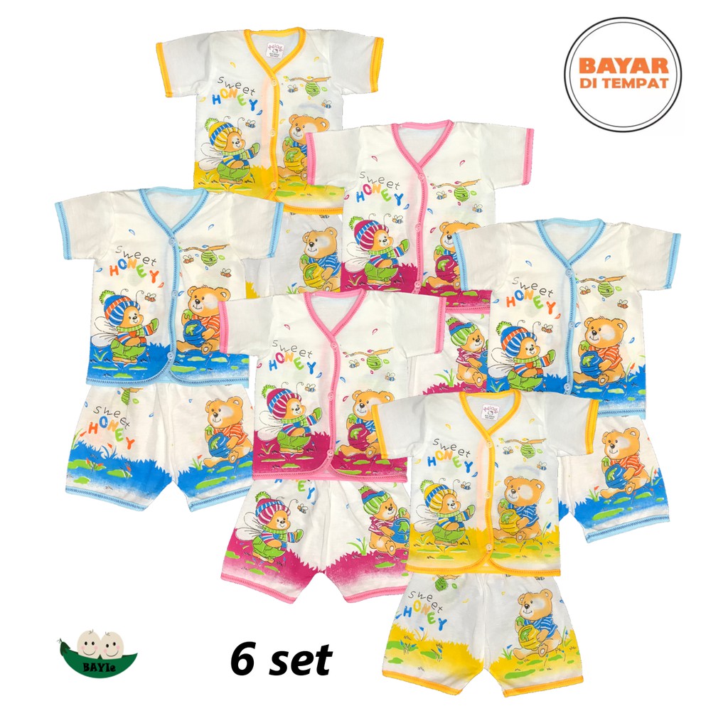 BAYIe - 6 SET Setelan Baju Bayi Lengan Pendek+Celana Pendek  MELODY  New Born umur 0-3 bulan