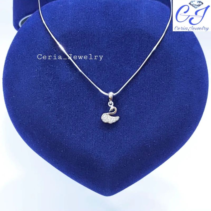 Kalung Perak Asli Silver 925 Lapis Emas Putih dengan Liontin Swan/Angsa - Perhiasan Perak Wanita