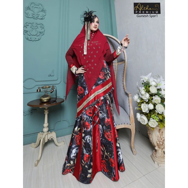 GAMIS GUNESH SET SYARI BY alzhea / GAMIS ALZHEA SET PLUS KHIMAR /Gamis syari set khimar / Gamis alzh