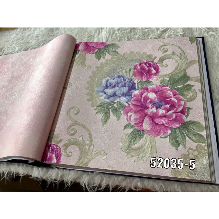 WALLPAPER DINDING MOTIF BUNGA MERAH BESAR LUKISAN KLASIK MEWAH