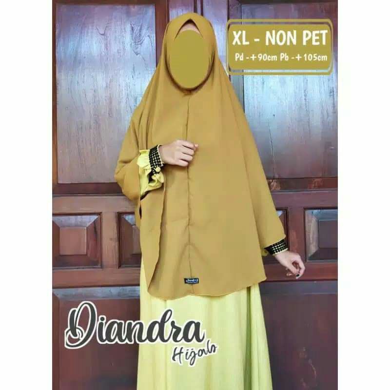 (DIANDRA HIJAB)Jilbab Bergo Instan XL NonPet Kerudung Wollycrepe Khimar Jumbo Syari