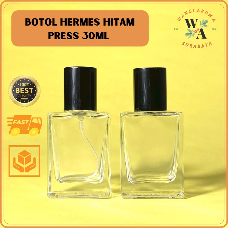 Botol Parfum Hermes Hitam 30ML Press / Botol Parfum Kosong Hermes / Botol Hermes 30ML