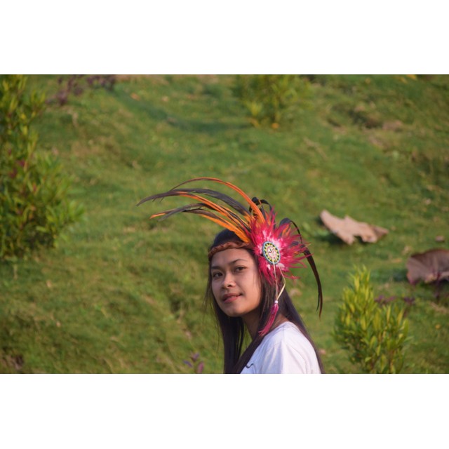 TOPI INDIAN - INDIAN HEADDRESS BANDO BULU AYAM ORANGE DAN MERAH