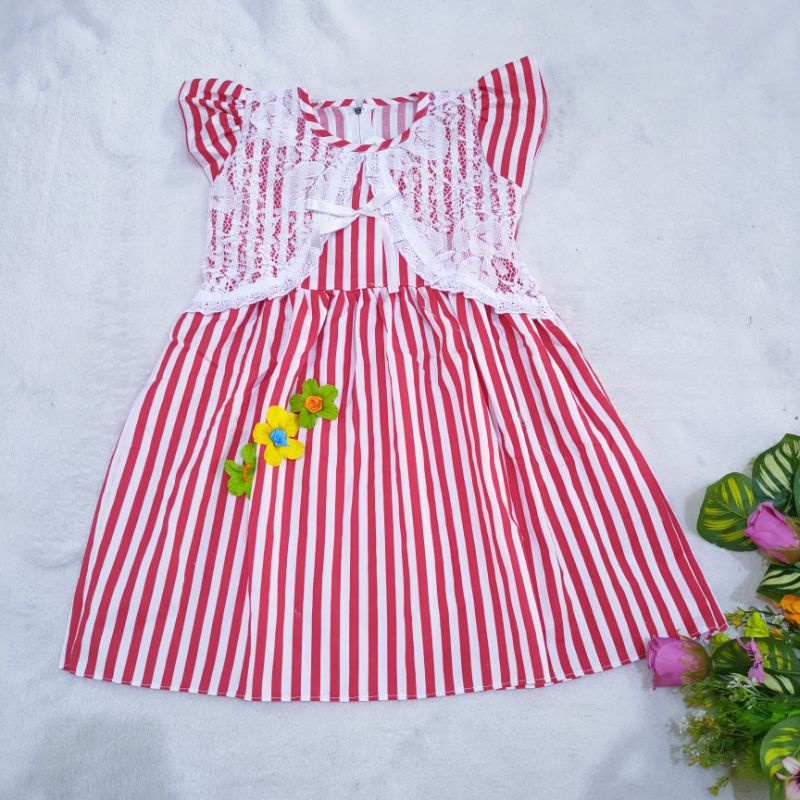 Dress Anak 1-3 Tahun cewek perempuan dress Strip Rompi Brokat (Dress Strip RB)