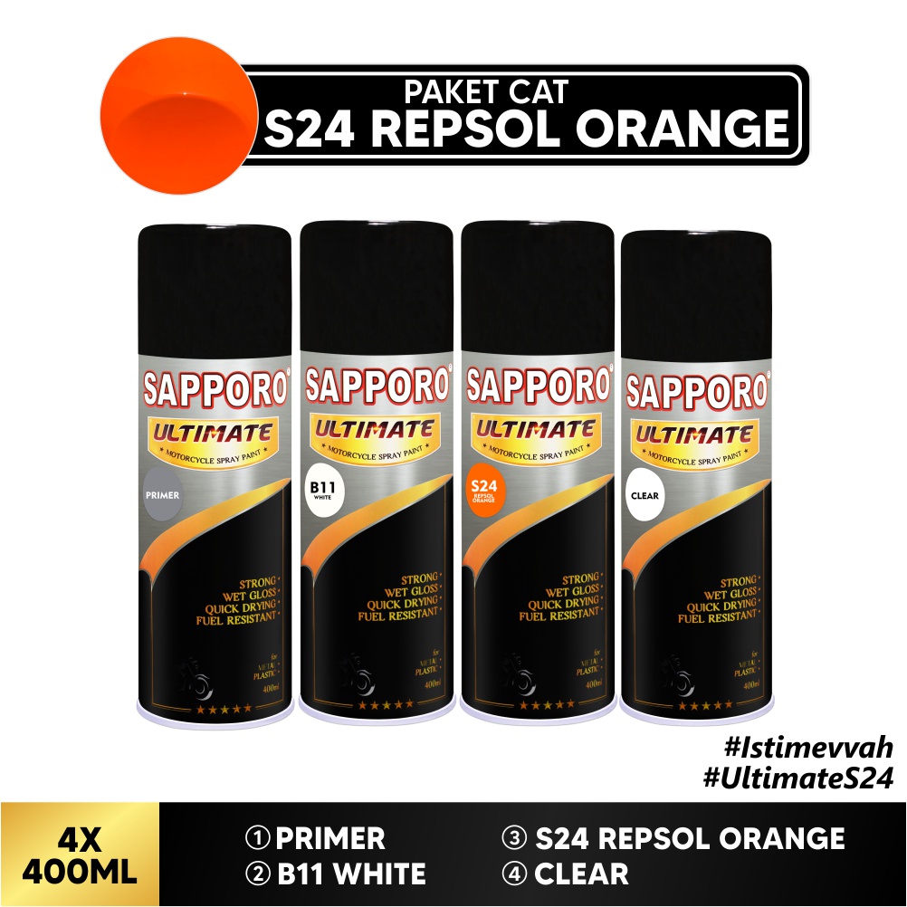 Paket Cat S24 Repsol Orange / Sapporo Ultimate / Cat Spray Semprot Aerosol Terbaik