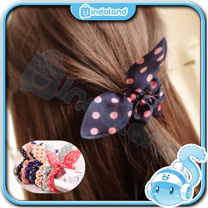 ☀INDOLAND☀ R255 Ikat Rambut Telinga Kelinci Tegak Kuncir Rambut Ikat Rambut Pita Hair Band COD