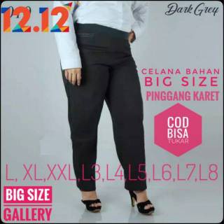 Big Size L6, L7,L8 Celana Panjang Bahan Wanita JUMBO Pinggang Karet Celana Kerja Polos Bisa COD