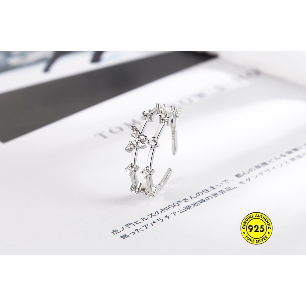 Cincin Jari Telunjuk S925 AAA Zircon Double Layer Adjustable Anti Karat Untuk Wanita