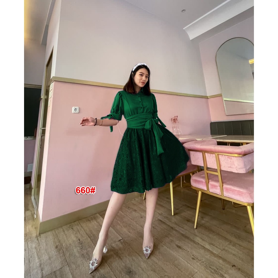 Dress Natal 660 #/Mini Dress Brukat Kombinasi Moscrepe/Gaun Natal Elegant/Dress Pesta+Belt kain/Gaun Wanita/Dress Wanita