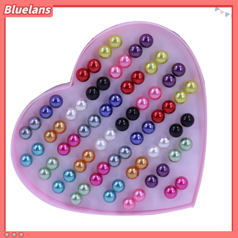 Bluelans 36 Pasang Anting Stud Bahan Stainless Steel Aksen Mutiara Tiruan Warna-Warni